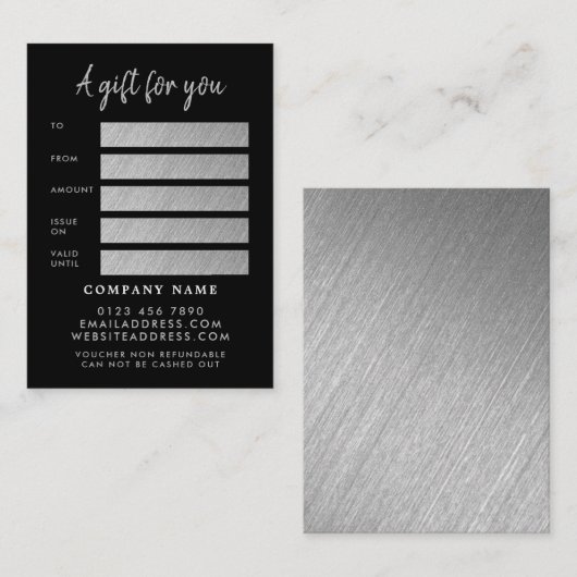 Moderne Silver Foil Script Cards Certificate Cards Visitekaartje (Voorkant / Achterkant)