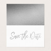 Moderne Silver Foil Script Photo Save the Date Car Visitekaartje (Buitenkant ongevouwen)