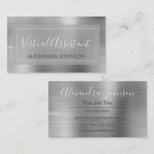 Moderne Silver Foil Virtual Assistant Visitekaartje (Voorkant / Achterkant)