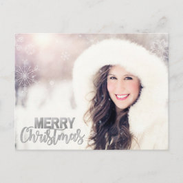 Moderne Silver Glitter Kerstfeestdag FOTO Briefkaart
