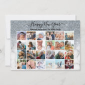 Moderne Silver Glitter Marble Elegant Script Photo Feestdagenkaart (Voorkant)
