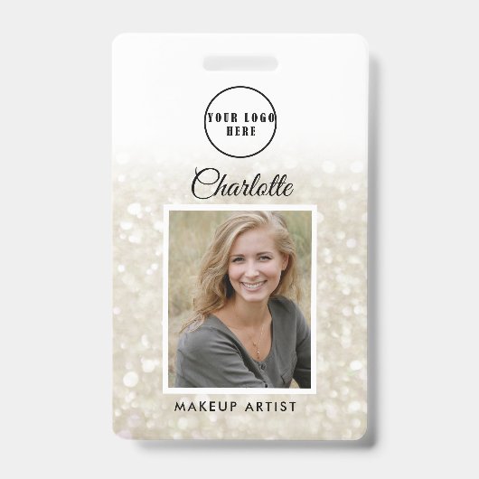Moderne Silver-Gold Glitter werknemer Foto ID Badge (Voorzijde)