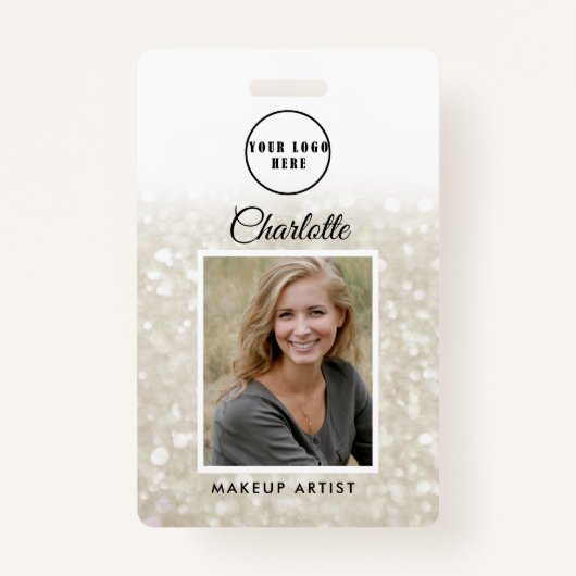 Moderne Silver-Gold Glitter werknemer Foto ID Badge (Voorkant)