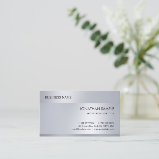 Moderne, Silver-look minimalistisch Professional Visitekaartje (Staand voorkant)