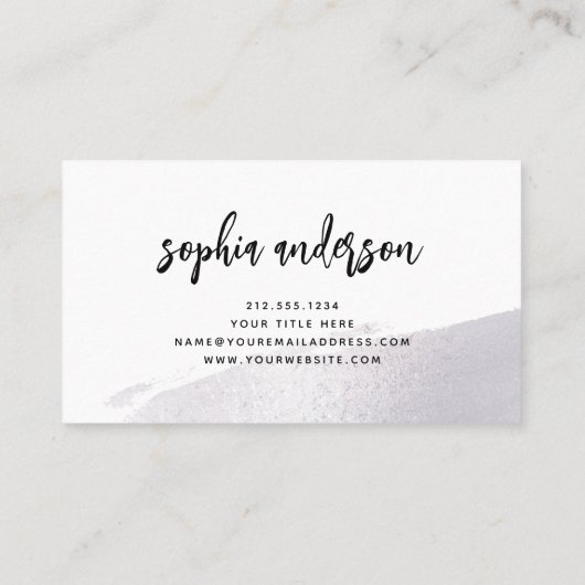 Moderne Silver-penseellijn en -script op wit Visitekaartje (Achterkant)