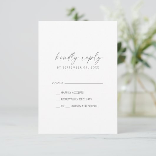 Moderne Silver Script Simple RSVP-kaart RSVP Kaartje (Staand voorkant)