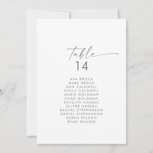 Moderne Silver Script Table Number Seating Chart (Achterkant)