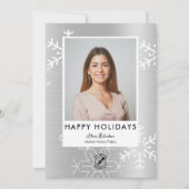 Moderne Silver Snowflake Notary Feestdagen Foto Feestdagenkaart (Voorkant)