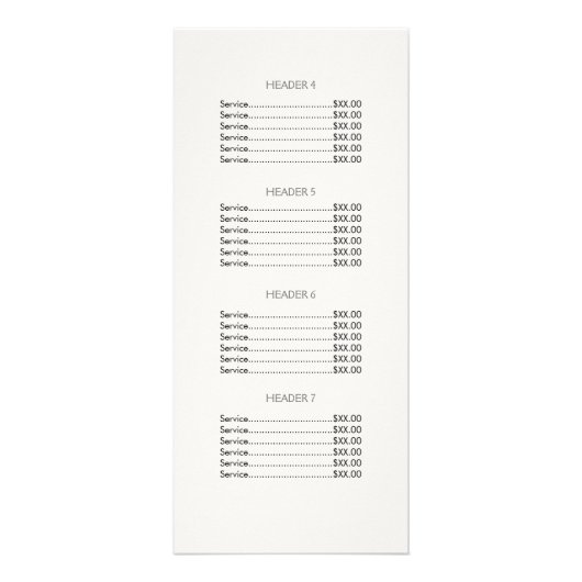 Moderne Silver Striped Salon White Price List Menu (Achterkant)