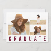 Moderne simpele 3 foto's afstuderen simpele bogund aankondiging (Voorkant)