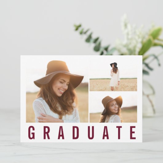 Moderne simpele 3 foto's afstuderen simpele bogund aankondiging (Staand voorkant)