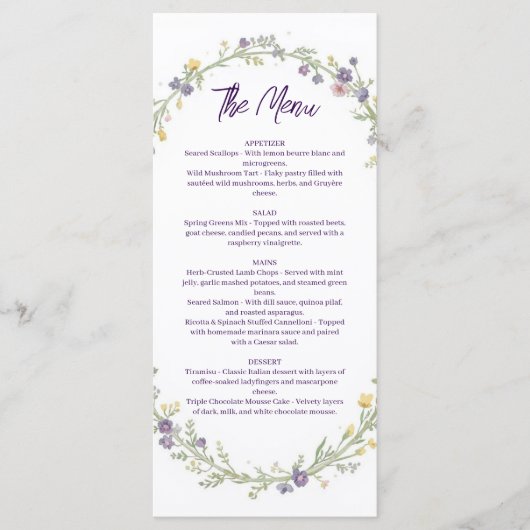 Moderne simpele bloemige Boho bruiloft Menu (Voorkant)