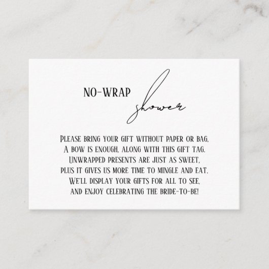 Moderne Simpele "Douche zonder Wikkel" Cadeaubijsl Informatiekaartje (Voorkant)