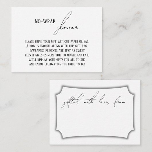 Moderne simpele "Douche zonder wikkel" cadeaukaart Informatiekaartje (Voorkant / Achterkant)