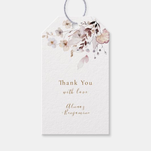 Moderne Simpele Herfst Gedroogde Bloemen & Bladere Cadeaulabel (Voorkant)