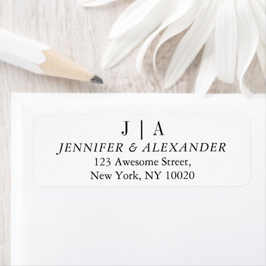 Moderne Simpele Zwarte en Witte Monogram Naam voor Etiket (Insitu)