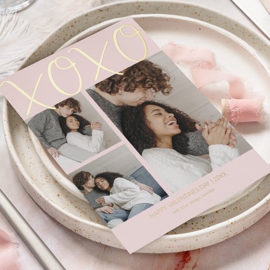 Moderne Simple 3 Photo Valentijnsdag Folie Feestdagenkaart