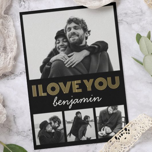 Moderne Simple 4 Photo Valentijnsdag Folie Feestdagenkaart