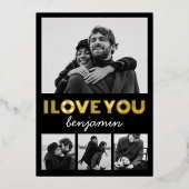 Moderne Simple 4 Photo Valentijnsdag Folie Feestdagenkaart (Voorkant)