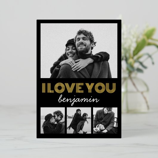 Moderne Simple 4 Photo Valentijnsdag Folie Feestdagenkaart (Staand Voorkant)