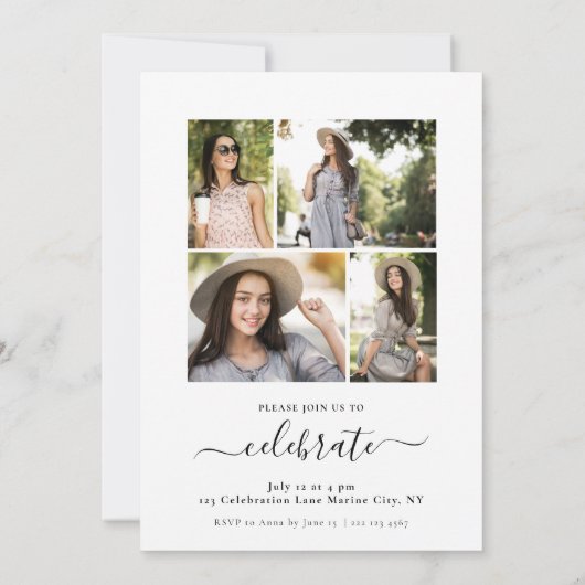 Moderne Simple 5 Photo Calligraphy Easy Afstuderen Kaart (Achterkant)