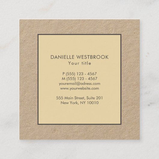 Moderne Simple Beige Lijst Kraft Vierkante Visitekaartje (Achterkant)