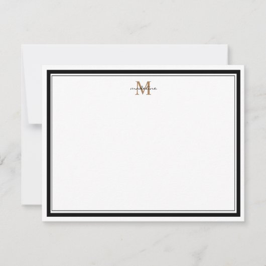 Moderne Simple Black Border Gold Monogram Notitiekaartje (Voorkant)