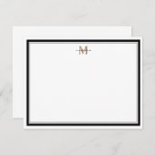 Moderne Simple Black Border Gold Monogram Notitiekaartje (Voorkant / Achterkant)