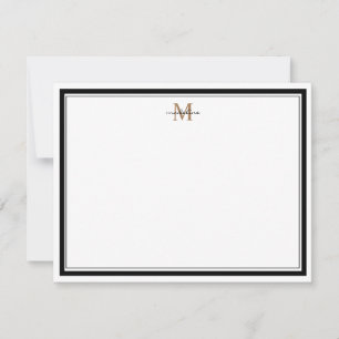 Moderne Simple Black Border Gold Monogram Notitiekaartje