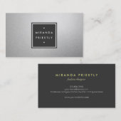 Moderne Simple Black en Faux Silver Foil Designer Visitekaartje (Voorkant / Achterkant)
