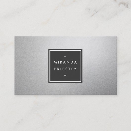 Moderne Simple Black en Faux Silver Foil Designer Visitekaartje (Voorkant)