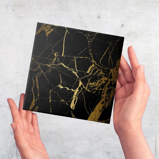 Moderne Simple Black Gold Faux Marble Tegel Tegeltje