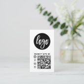 Moderne Simple Black White Logo Photo QR-code Visitekaartje (Staand voorkant)