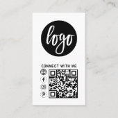 Moderne Simple Black White Logo Photo QR-code Visitekaartje (Voorkant)