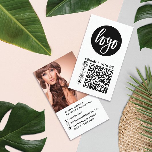Moderne Simple Black White Logo Photo QR-code Visitekaartje