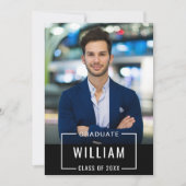 Moderne Simple Black White PHOTO Graduation Party Kaart (Voorkant)