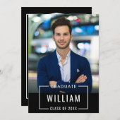 Moderne Simple Black White PHOTO Graduation Party Kaart (Voorkant / Achterkant)