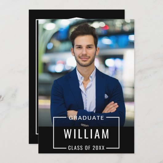 Moderne Simple Black White PHOTO Graduation Party Kaart (Voorkant / Achterkant)