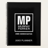 Moderne Simple Black White Square Monogram Logo Planner (Voorkant)