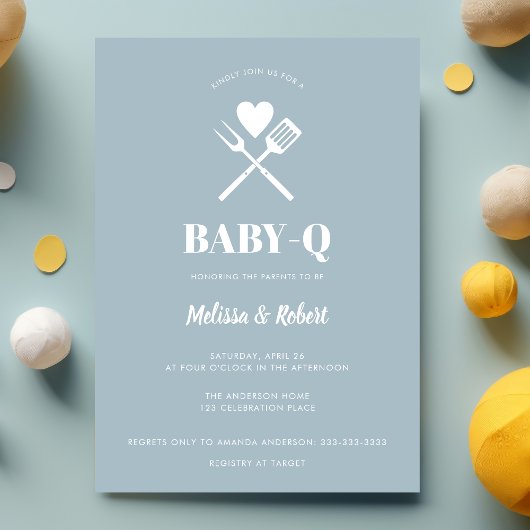 Moderne Simple Blue BBQ-Baby shower Kaart