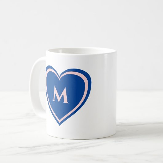 Moderne Simple Blue Roze Heart Monogram Koffiemok (Voorkant links)