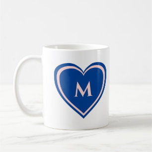 Moderne Simple Blue Roze Heart Monogram Koffiemok