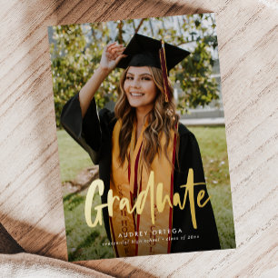 Moderne Simple Calligraphy Photo Afstuderen Folie Uitnodiging