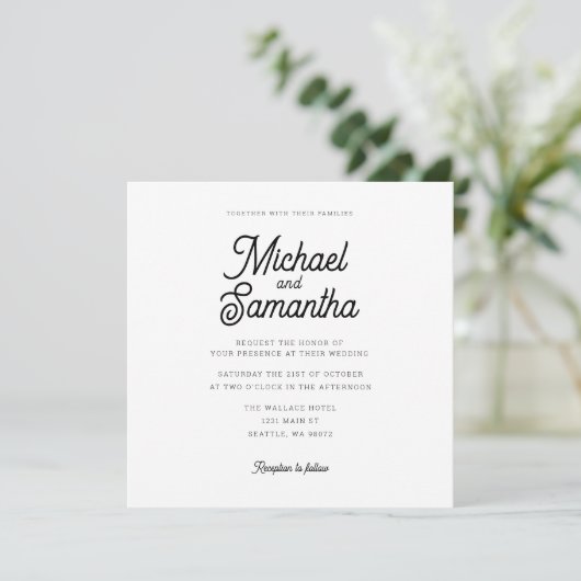 Moderne Simple Calligraphy Script Wedding Invitati Kaart (Staand voorkant)