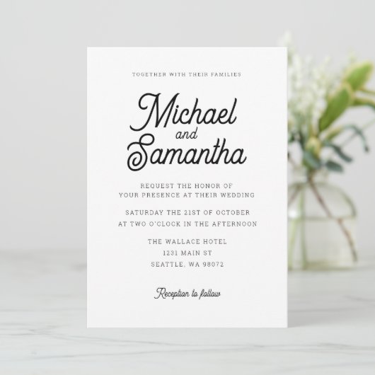 Moderne Simple Calligraphy Script Wedding Invitati Kaart (Staand voorkant)
