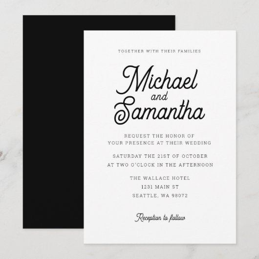Moderne Simple Calligraphy Script Wedding Invitati Kaart (Voorkant / Achterkant)