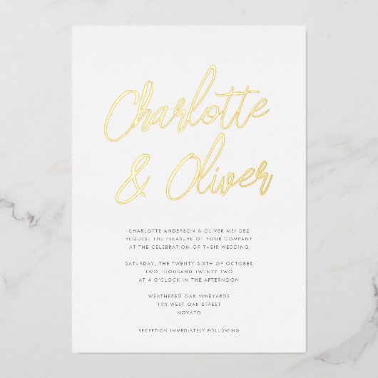 Moderne Simple Calligraphy Script Wedding REAL Folie Uitnodiging (Voorkant)