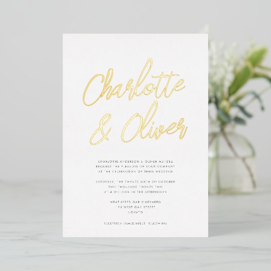 Moderne Simple Calligraphy Script Wedding REAL Folie Uitnodiging (Staand Voorkant)