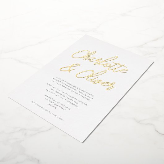 Moderne Simple Calligraphy Script Wedding REAL Folie Uitnodiging (Gedraaid)