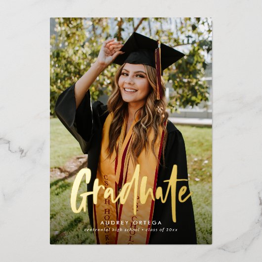 Moderne Simple Calligraphy Two Photo Afstuderen Folie Uitnodiging (Voorkant)